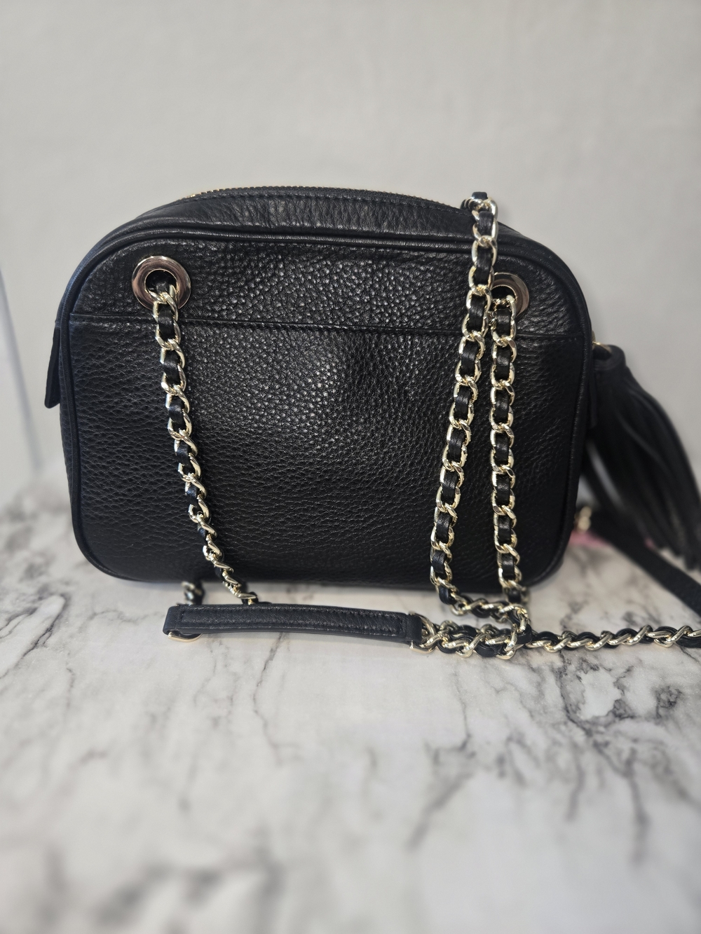 Tory Burch Black Pebbled Leather Chain Strap Crossbody - Picture 2 of 8
